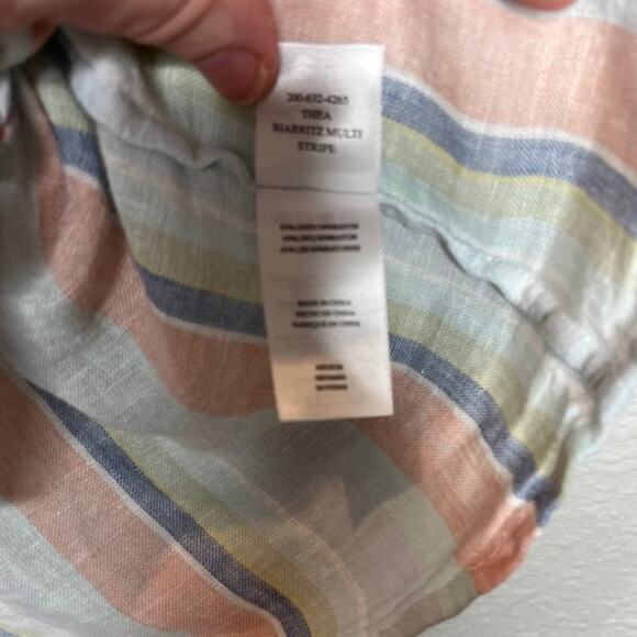 NEW Rails Thea Linen Tie Waist Blouse Biarritz Multi Stripe Medium - Picture 14 of 16